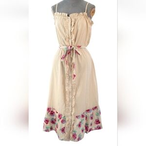 Pampelone Beige Dress Embroidered Flowers - Small